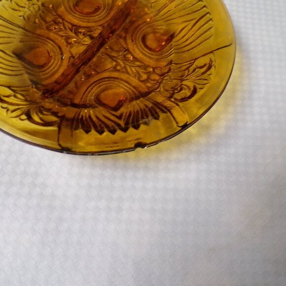 Unique Vintage Amber Glass Candy Trinket Relish Dish Vintage Embossed Design - Picture 2 of 3
